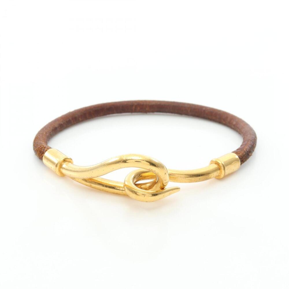 HERMES Brown Leather Charm Bracelet